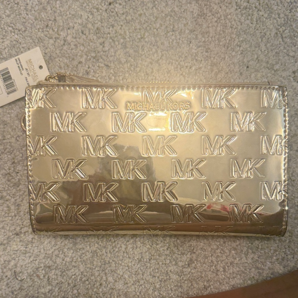 Michael Kors Gold Embossed MK Zip Wallet